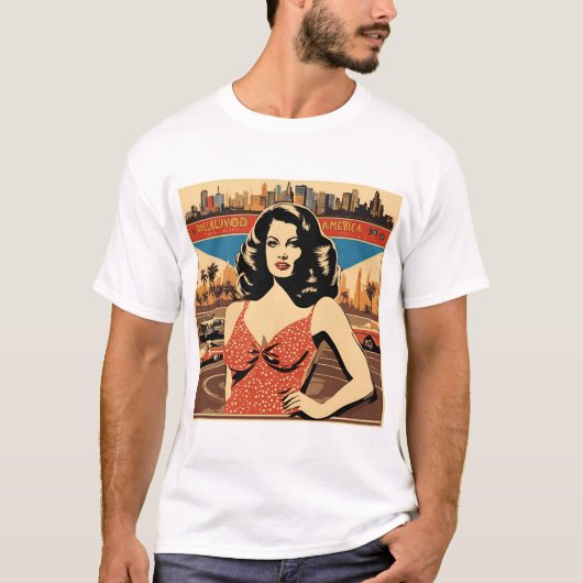 Amerikaans Vrouw T-shirt - Retro Style Fashi (Voorkant)