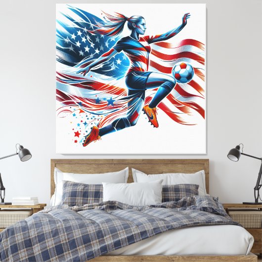 Amerikaans vrouwenvoetbal. Stretched Canvas Print (Insitu (Slaapkamer))