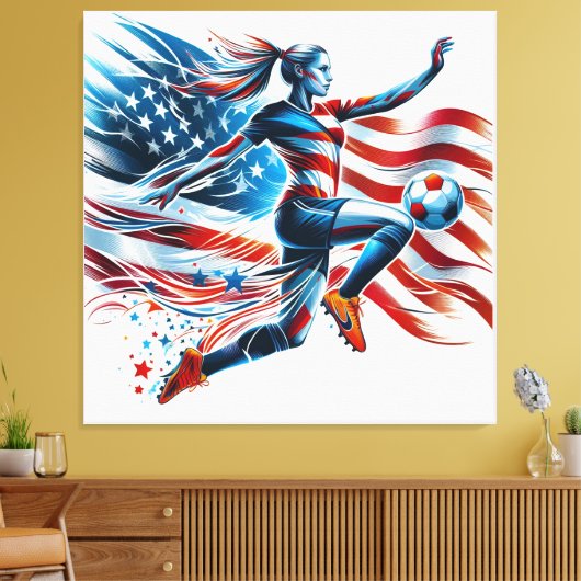 Amerikaans vrouwenvoetbal. Stretched Canvas Print (Insitu (Woonkamer))