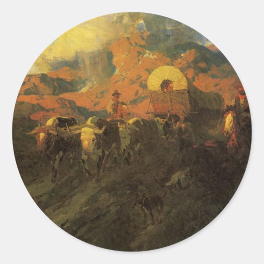  Amerikaans Westen, Overland Trail van Johnson Ronde Sticker (Voorkant)