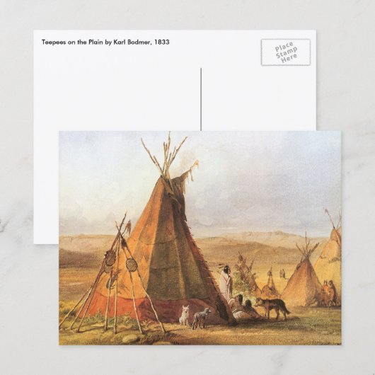 -Amerikaans Westen, Teepees op Plain door Bodmer Briefkaart (Voorkant / Achterkant)