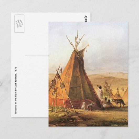 -Amerikaans Westen, Teepees op Plain door Bodmer Briefkaart (Voorkant / Achterkant)