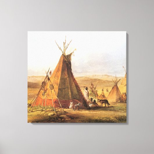 -Amerikaans Westen, Teepees op Plain door Bodmer Canvas Afdruk (Voorkant)