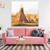 -Amerikaans Westen, Teepees op Plain door Bodmer Canvas Afdruk (Insitu (Woonkamer))