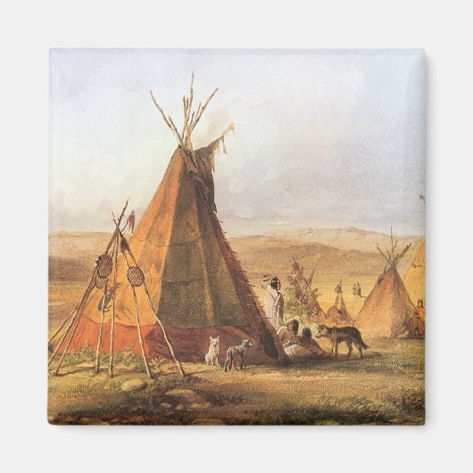 -Amerikaans Westen, Teepees op Plain door Bodmer Magneet (Voorkant)