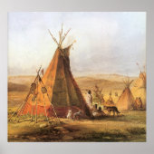 -Amerikaans Westen, Teepees op Plain door Bodmer Poster (Voorkant)