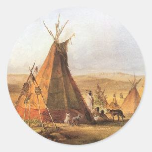 -Amerikaans Westen, Teepees op Plain door Bodmer Ronde Sticker