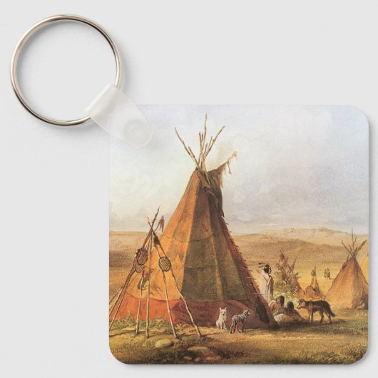 -Amerikaans Westen, Teepees op Plain door Bodmer Sleutelhanger (Voorkant)