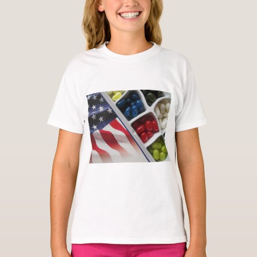 Amerikaans wit rood en blauw t-shirt (Voorkant)