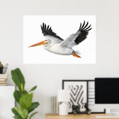 Amerikaans-witte pelikaan in vliegend Poster (Thuiskantoor)