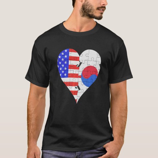 Amerikaans Zuid-Koreaans Vlag Heart T-shirt (Voorkant)