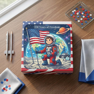 Amerikaanse 250 Jaar Vrijheidsvlag Astronaut Sterr Vierkante Sticker