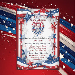 Amerikaanse 250e Verjaardag Rood Wit & Blauw Feest Kaart