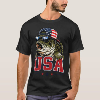 Amerikaanse 4 juli visvangst Amerikaanse vlag jong T-shirt