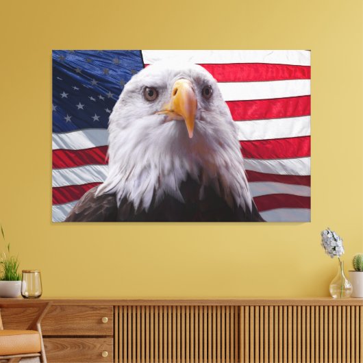 Amerikaanse adelaar en vlag canvas afdruk (Insitu (Woonkamer))