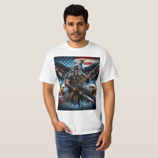 Amerikaanse adelaar en vlag gecombineerd met Warri T-shirt (Voorkant volledig)