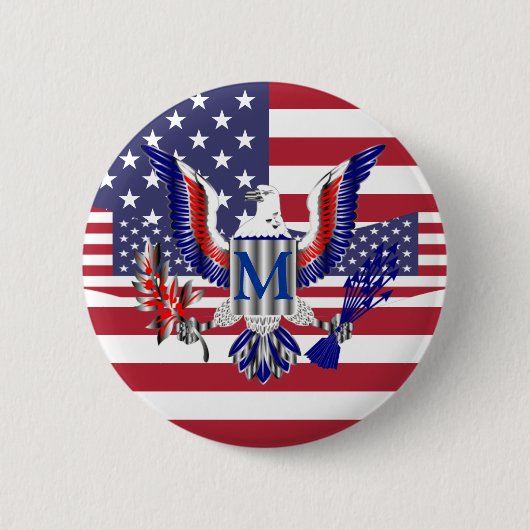 Amerikaanse adelaar en vlag ronde button 5,7 cm (Voorkant)