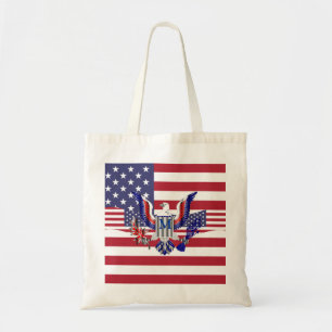 Amerikaanse adelaar en vlag tote bag