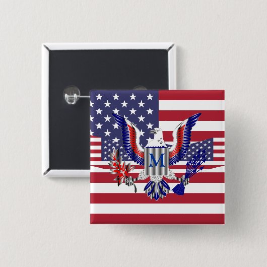 Amerikaanse adelaar en vlag vierkante button 5,1 cm (Voorkant /achterkant)