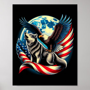 Amerikaanse Adelaar En Wolf Usa Vlag 4 Juli Poster