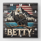 Amerikaanse adelaar in de buurt van bergen en meer vierkante klok (Voorkant)