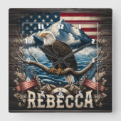 Amerikaanse adelaar met bergachtige achtergrond vierkante klok (Voorkant)