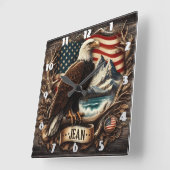 Amerikaanse adelaar met bergen en vlag achtergrond vierkante klok (Hoek)