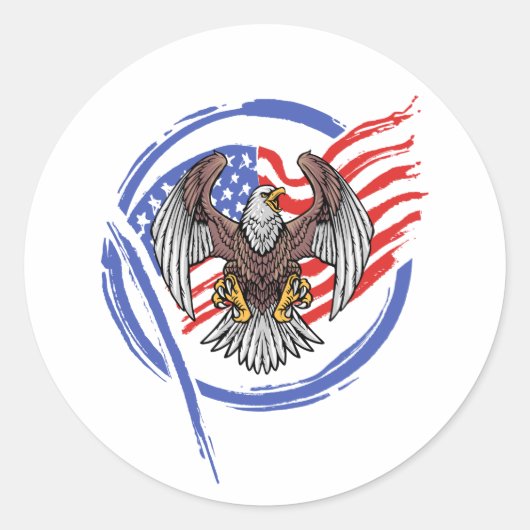 Amerikaanse Adelaar met Grunge Flag Circle Ronde Sticker (Voorkant)
