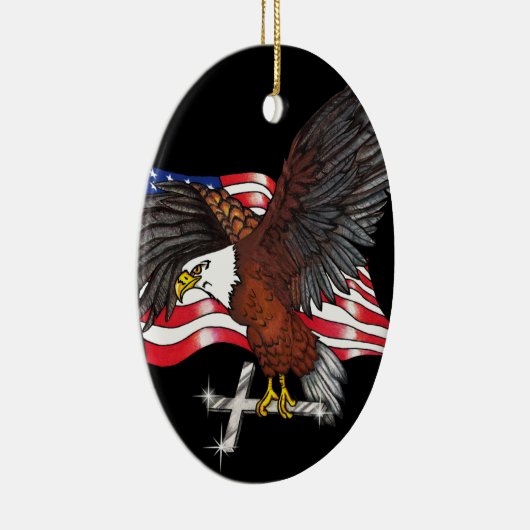 Amerikaanse adelaar met kruis keramisch ornament (Rechts)