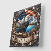 Amerikaanse adelaar met Schilderachtig gebergte en Vierkante Klok (Hoek)