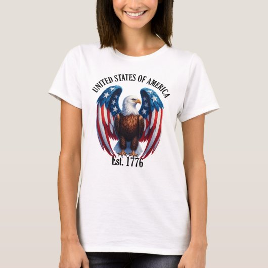 Amerikaanse adelaar met vlag vleugels Est. 1776 T-shirt (Voorkant)
