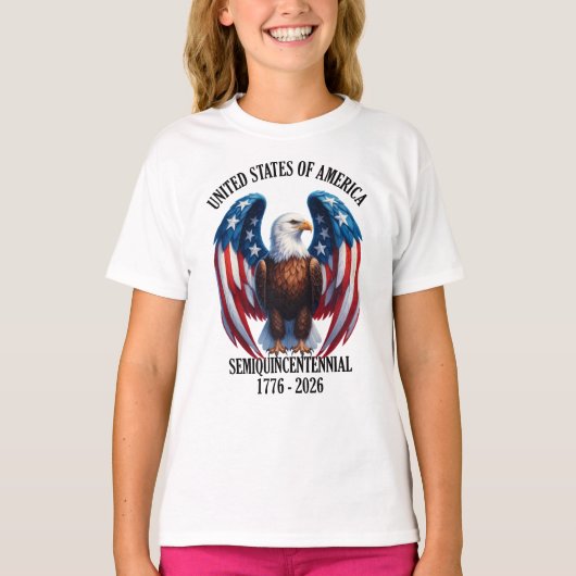 Amerikaanse adelaar met vlagvleugels 1776-2026 t-shirt (Voorkant)