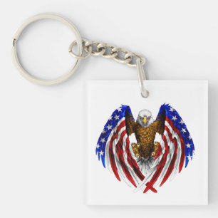 Amerikaanse adelaar met VS vlag op vleugels Sleutelhanger