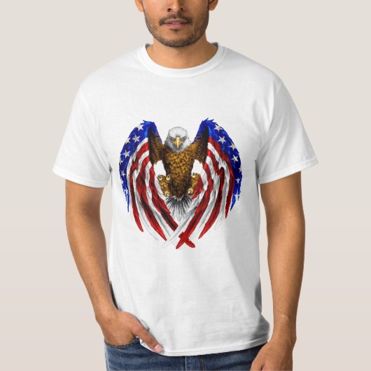Amerikaanse adelaar met VS vlag op vleugels T-shirt (Voorkant)