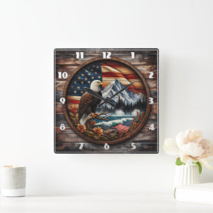 Amerikaanse adelaar neergestreken in de buurt van vierkante klok