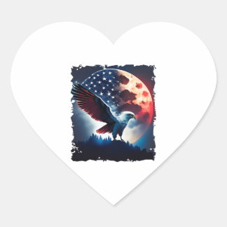Amerikaanse adelaar onder maan met Amerikaanse vla Hart Sticker