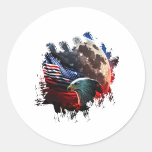 Amerikaanse adelaar onder maan met Amerikaanse vla Ronde Sticker