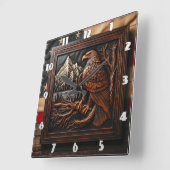 Amerikaanse adelaar snijwerk met berg achtergrond vierkante klok (Hoek)