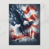 amerikaanse adelaar stijgt boven stadsgezicht briefkaart (Voorkant)