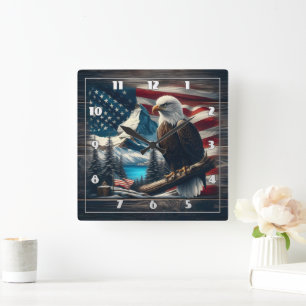 Amerikaanse adelaar tegen berglandschap vierkante klok