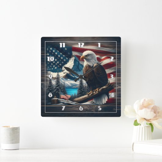 Amerikaanse adelaar tegen berglandschap vierkante klok (Huis)