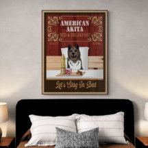 Amerikaanse Akita Bed en Breakfast Funny  Art