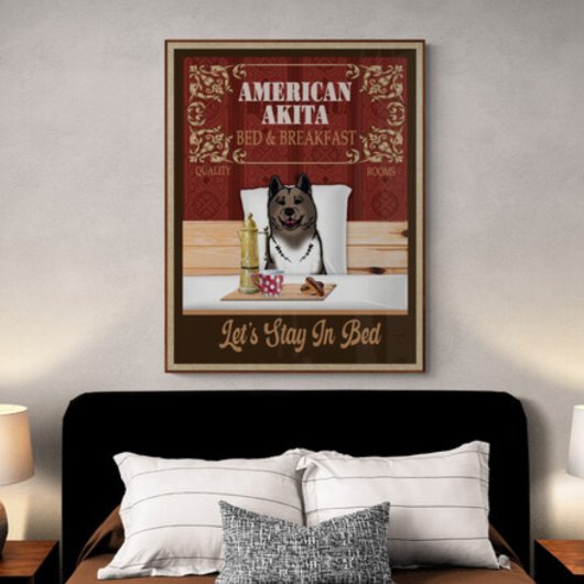 Amerikaanse Akita Bed en Breakfast Funny Art Poster