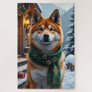 Amerikaanse Akita Berg Lodge Kerst Portret Legpuzzel