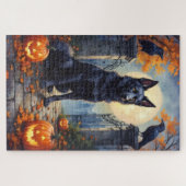 Amerikaanse Akita Gotische Begraafplaats Halloween Legpuzzel (Horizontaal)