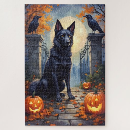 Amerikaanse Akita Gotische Begraafplaats Halloween Legpuzzel (Verticaal)