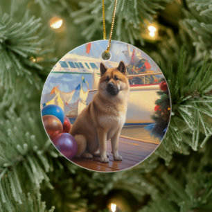 Amerikaanse Akita Kerst Cruise: Pawsome Vakantie Keramisch Ornament