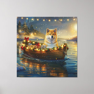 Amerikaanse Akita Kerst Feestelijke Reis Canvas Afdruk