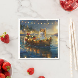Amerikaanse Akita Kerst Feestelijke Reis Servet