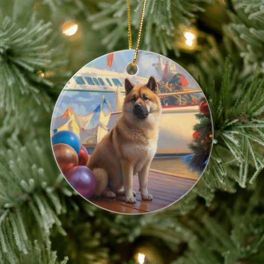 Amerikaanse Akita Kerstcruise: Pawsome Vakantie Keramisch Ornament (Boom)